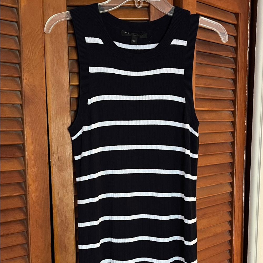 Striped Navy and White Ribbed Maxi Dress